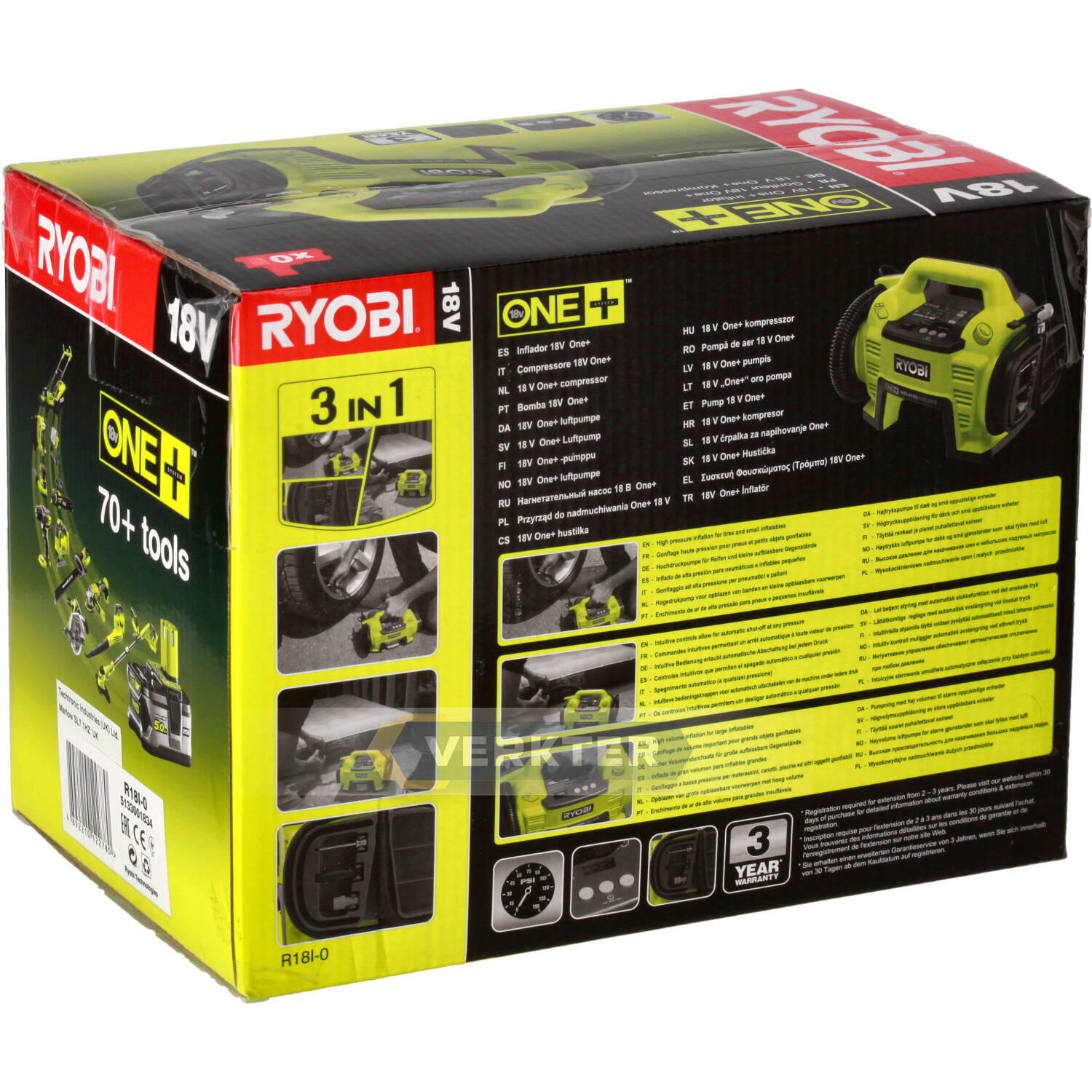 Cordless air pump Ryobi R18I-0; 18 V (without battery and charger)